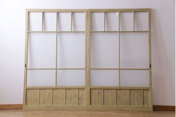 ペイント建具　当店オリジナルガラス　レトロな雰囲気が魅力のガラス格子戸2枚セット(引き戸)(1)
