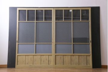 ペイント建具　当店オリジナルガラス　レトロな雰囲気が魅力のガラス格子戸2枚セット(引き戸)(1)