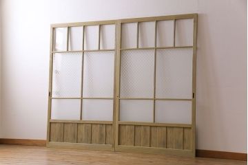 ペイント建具　当店オリジナルガラス　レトロな雰囲気が魅力のガラス格子戸2枚セット(引き戸)(2)