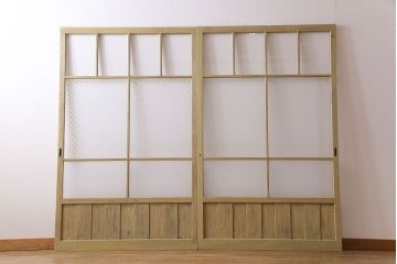 ペイント建具　当店オリジナルガラス　レトロな雰囲気が魅力のガラス格子戸2枚セット(引き戸)(2)