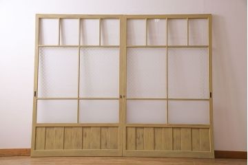 ペイント建具　当店オリジナルガラス　レトロな雰囲気が魅力のガラス格子戸2枚セット(引き戸)(2)