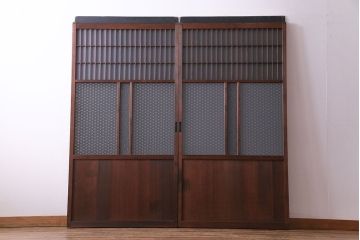 昭和レトロ　オリジナルガラス入り　異なるガラスの組み合わせがおしゃれなガラス帯戸2枚セット(引き戸、建具)