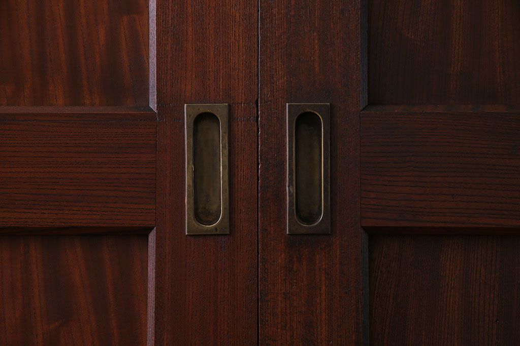 【商談品】和製アンティーク　高級品　総ケヤキ材一枚板!　威厳が漂う上質な板戸(帯戸、引き戸、建具)4枚セット