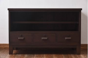 レトロ家具　昭和レトロ　リメイク　オープンラックの脚付ローボード(リビングボード)(1)