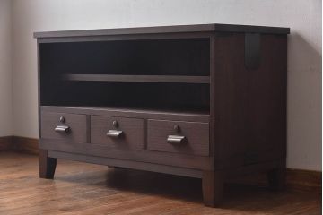レトロ家具　昭和レトロ　リメイク　オープンラックの脚付ローボード(リビングボード)(1)