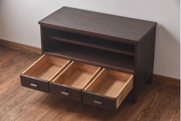 レトロ家具　昭和レトロ　リメイク　オープンラックの脚付ローボード(リビングボード)(2)