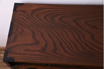 アンティーク家具　和製アンティーク　上手物!三方欅材　杢目の美しさと重厚な金具が目を惹く松本帳場箪笥(時代箪笥、引き出し、戸棚)