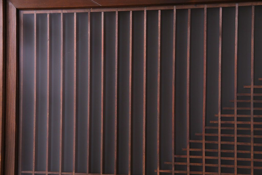 上手物　ケヤキ材使用　組子で富士が描かれたガラス戸(引き戸、建具)4枚セット