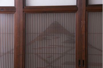 上手物　ケヤキ材使用　組子で富士が描かれたガラス戸(引き戸、建具)4枚セット