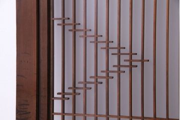 上手物　ケヤキ材使用　組子で富士が描かれたガラス戸(引き戸、建具)4枚セット