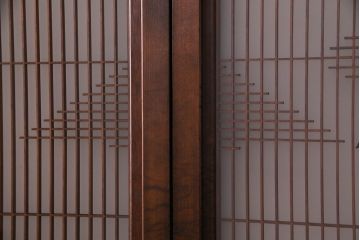 上手物　ケヤキ材使用　組子で富士が描かれたガラス戸(引き戸、建具)4枚セット