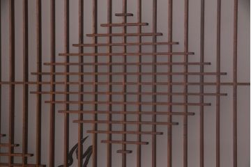 上手物　ケヤキ材使用　組子で富士が描かれたガラス戸(引き戸、建具)4枚セット