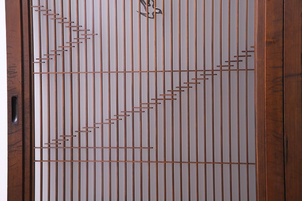 上手物　ケヤキ材使用　組子で富士が描かれたガラス戸(引き戸、建具)4枚セット