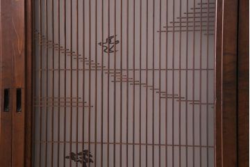 上手物　ケヤキ材使用　組子で富士が描かれたガラス戸(引き戸、建具)4枚セット