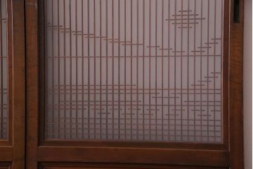 上手物　ケヤキ材使用　組子で富士が描かれたガラス戸(引き戸、建具)4枚セット