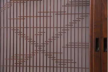 上手物　ケヤキ材使用　組子で富士が描かれたガラス戸(引き戸、建具)4枚セット