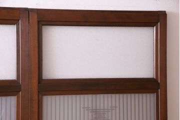 上手物　ケヤキ材使用　組子で富士が描かれたガラス戸(引き戸、建具)4枚セット