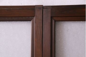 上手物　ケヤキ材使用　組子で富士が描かれたガラス戸(引き戸、建具)4枚セット