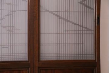 上手物　ケヤキ材使用　組子で富士が描かれたガラス戸(引き戸、建具)4枚セット