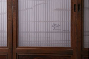 上手物　ケヤキ材使用　組子で富士が描かれたガラス戸(引き戸、建具)4枚セット