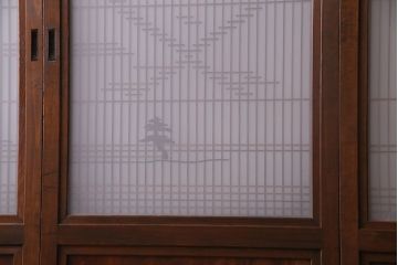 上手物　ケヤキ材使用　組子で富士が描かれたガラス戸(引き戸、建具)4枚セット