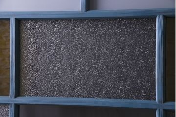 昭和初期　ペイント建具　色ガラスがアクセントになったペイントガラス戸2枚セット(引き戸、建具)