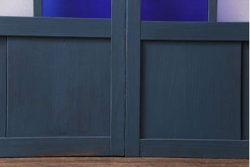 昭和初期　ペイント建具　色ガラスがアクセントになったペイントガラス戸2枚セット(引き戸、建具)