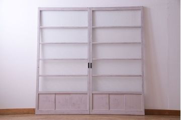 ペイント家具　ダイヤガラス　レトロでシャビーな雰囲気を楽しめるガラス戸2枚セット(窓、引き戸)