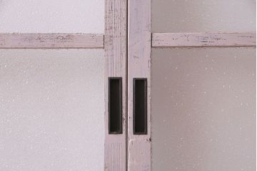 ペイント家具　ダイヤガラス　レトロでシャビーな雰囲気を楽しめるガラス戸2枚セット(窓、引き戸)