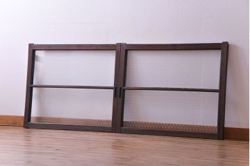 昭和レトロ　オリジナルガラス 組子モチーフの花ガラスが魅力の引き戸2枚セット(窓、ガラス戸、建具)