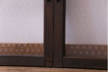 昭和レトロ　オリジナルガラス 組子モチーフの花ガラスが魅力の引き戸2枚セット(窓、ガラス戸、建具)