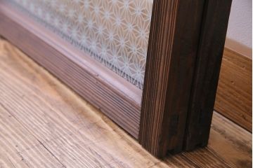 昭和レトロ　オリジナルガラス 組子モチーフの花ガラスが魅力の引き戸2枚セット(窓、ガラス戸、建具)