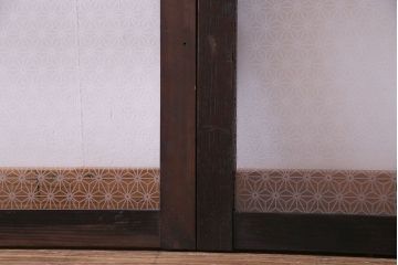 昭和レトロ　オリジナルガラス 組子モチーフの花ガラスが魅力の引き戸2枚セット(窓、ガラス戸、建具)