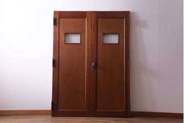 昭和レトロ　両開き　モールガラス入り!　大振りサイズが魅力的な親子ドア(建具、扉、木製ドア)1対