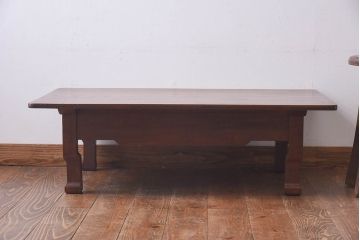 アンティーク家具　大正昭和初期　天板栗材一枚板　脚のデザインがユニークな座卓(ちゃぶ台、ローテーブル、センターテーブル)