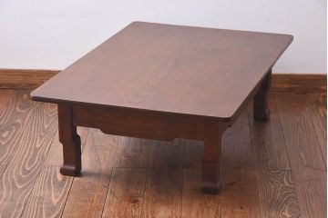 アンティーク家具　大正昭和初期　天板栗材一枚板　脚のデザインがユニークな座卓(ちゃぶ台、ローテーブル、センターテーブル)