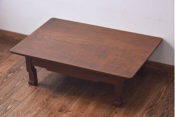 アンティーク家具　大正昭和初期　天板栗材一枚板　脚のデザインがユニークな座卓(ちゃぶ台、ローテーブル、センターテーブル)
