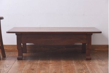 アンティーク家具　大正昭和初期　天板栗材一枚板　脚のデザインがユニークな座卓(ちゃぶ台、ローテーブル、センターテーブル)