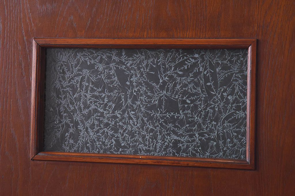 昭和レトロ　両開き　結霜ガラス入り!シンプルな木製アンティークドア(扉)2枚1対(1)