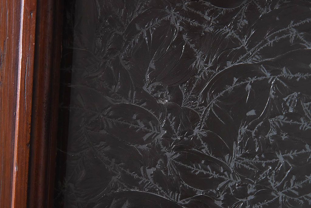 昭和レトロ　両開き　結霜ガラス入り!シンプルな木製アンティークドア(扉)2枚1対(1)