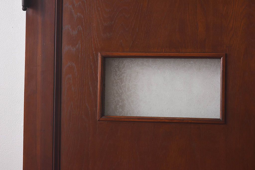 昭和レトロ　両開き　結霜ガラス入り!シンプルな木製アンティークドア(扉)2枚1対(1)