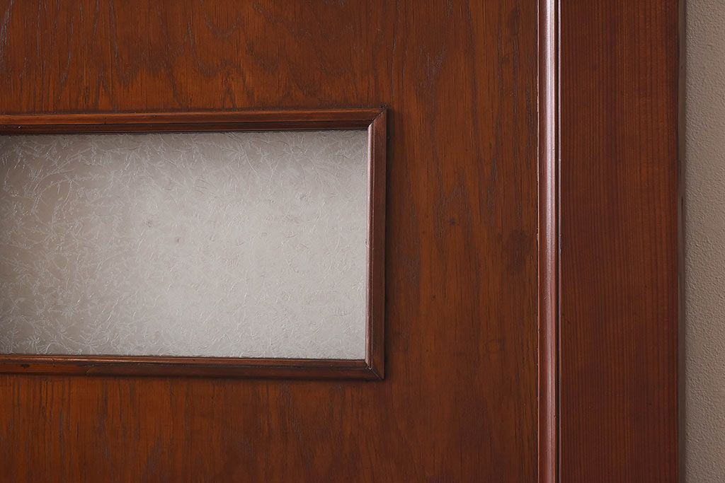 昭和レトロ　両開き　結霜ガラス入り!シンプルな木製アンティークドア(扉)2枚1対(1)