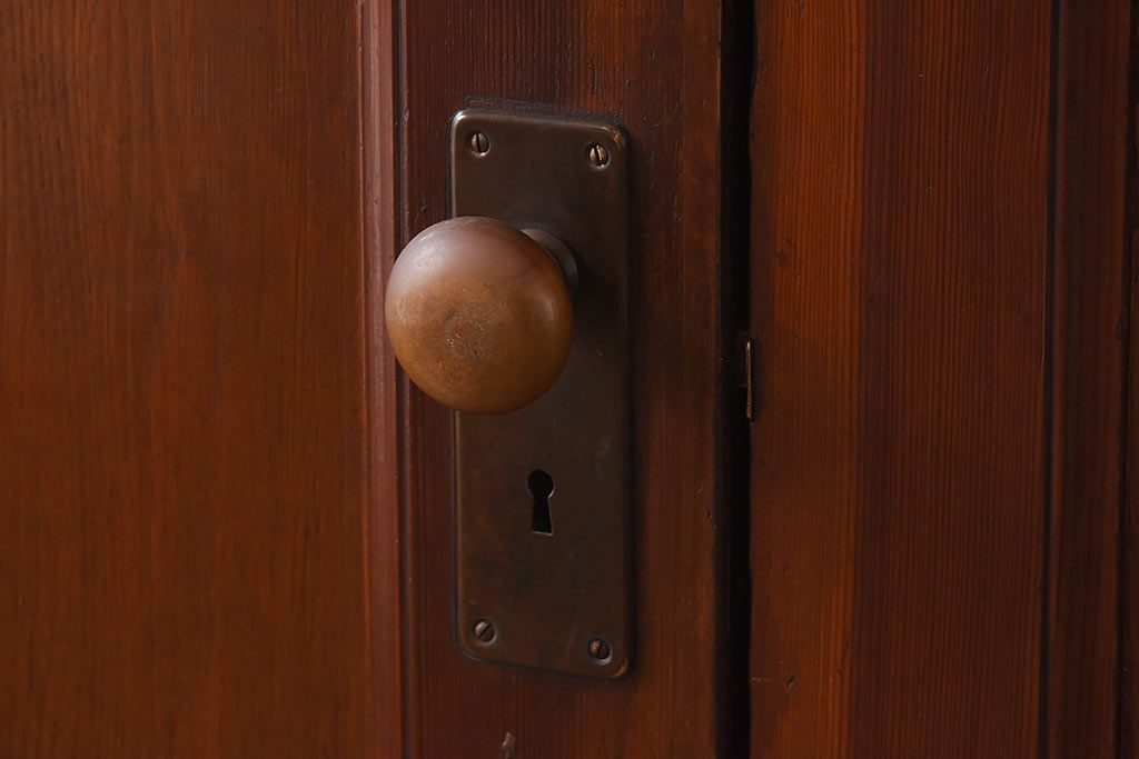 昭和レトロ　両開き　結霜ガラス入り!シンプルな木製アンティークドア(扉)2枚1対(1)