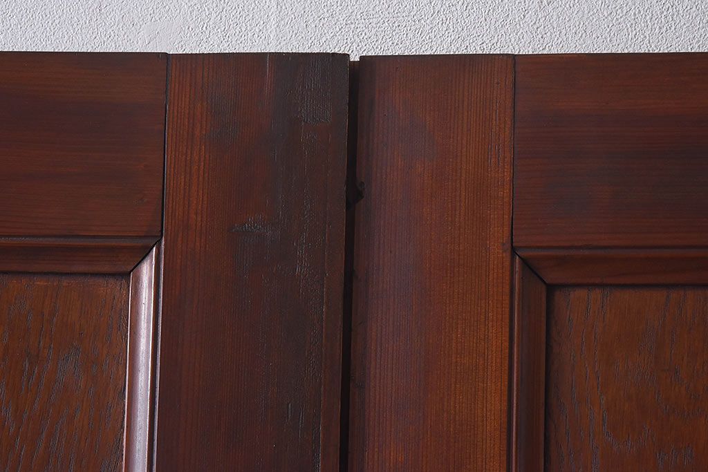 昭和レトロ　両開き　結霜ガラス入り!シンプルな木製アンティークドア(扉)2枚1対(1)