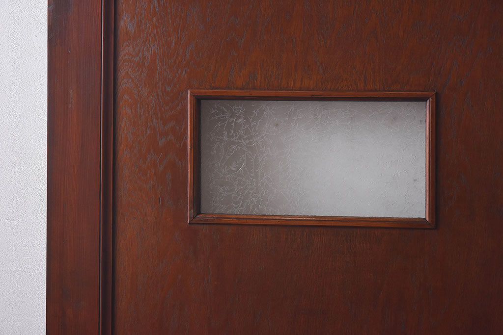 昭和レトロ　両開き　結霜ガラス入り!シンプルな木製アンティークドア(扉)2枚1対(1)