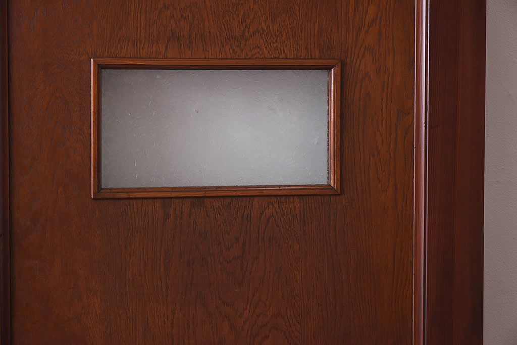 昭和レトロ　両開き　結霜ガラス入り!シンプルな木製アンティークドア(扉)2枚1対(1)