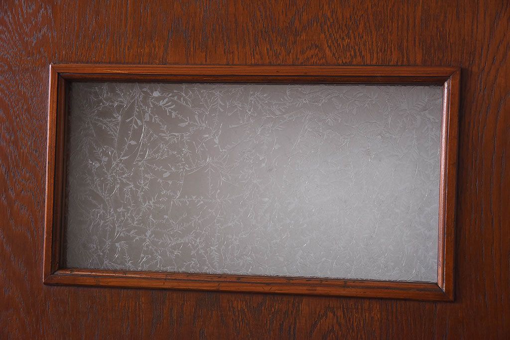 昭和レトロ　両開き　結霜ガラス入り!シンプルな木製アンティークドア(扉)2枚1対(1)