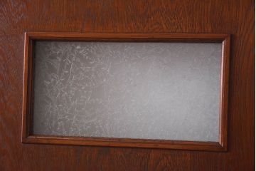 昭和レトロ　両開き　結霜ガラス入り!シンプルな木製アンティークドア(扉)2枚1対(1)