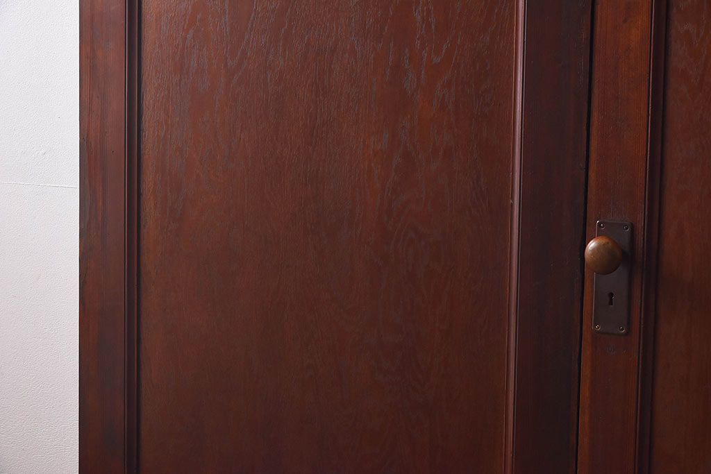 昭和レトロ　両開き　結霜ガラス入り!シンプルな木製アンティークドア(扉)2枚1対(1)