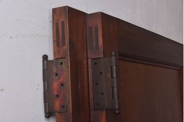 昭和レトロ　両開き　結霜ガラス入り!シンプルな木製アンティークドア(扉)2枚1対(1)